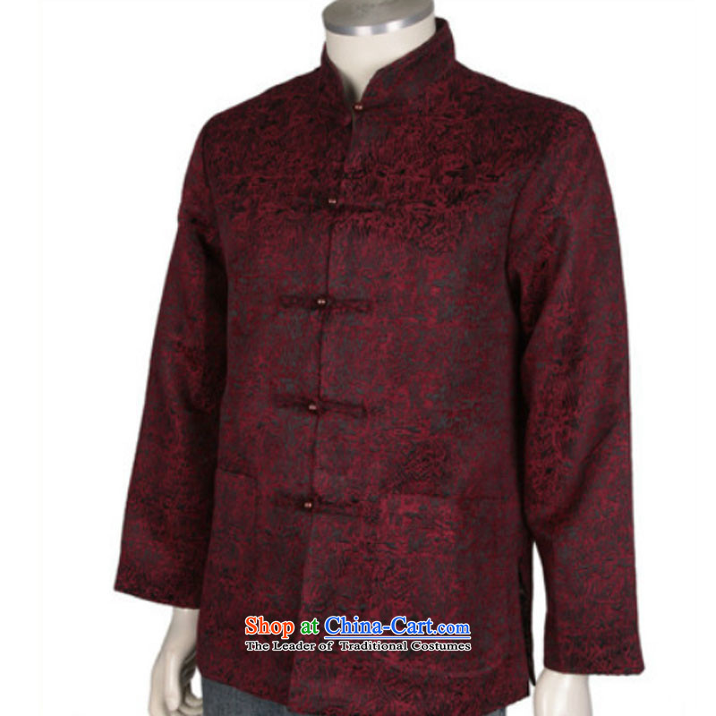 Line-in the cloud of older Tang dynasty father grandfather boxed long-sleeved T-shirt and replace Autumn Chinese jacket DY1369 dark red line-XL, Cloud (youthinking) , , , shopping on the Internet