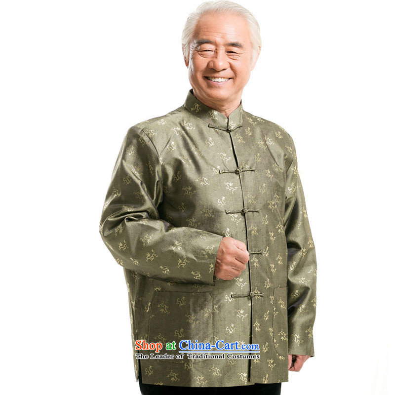 In line cloud Chinese men fall and winter Tang dynasty long-sleeved shirt, elderly men tray clip older persons long-sleeved men DY0777 green line-XL, Cloud (youthinking) , , , shopping on the Internet