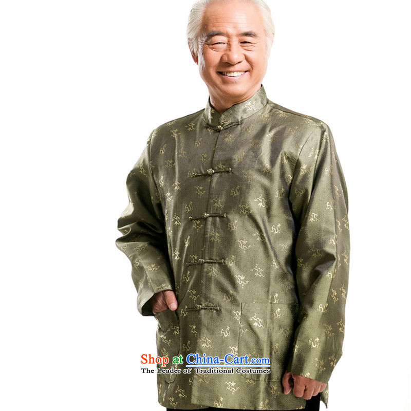 In line cloud Chinese men fall and winter Tang dynasty long-sleeved shirt, elderly men tray clip older persons long-sleeved men DY0777 green line-XL, Cloud (youthinking) , , , shopping on the Internet