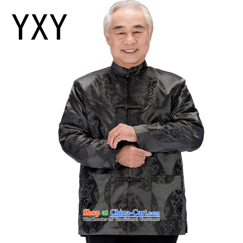 In line with long-sleeve sweater cloud Tang Chinese Double Dragon sheikhs tray clip cotton coat in the autumn and winter coats elderly men loadedDY0758GRAYM