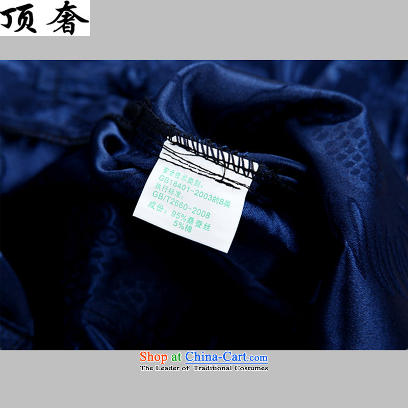 Top Luxury Men's Shirt Tang Dynasty Chinese men's long-sleeved Kit China wind load spring and autumn loose version black male kit tray clip collar Chinese Han-exercise clothing kit XXXL/190, blue top luxury shopping on the Internet has been pressed.