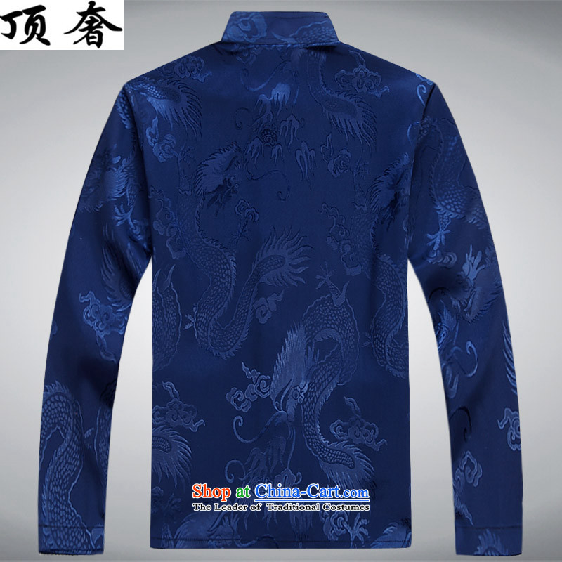Top Luxury Men's Shirt Tang Dynasty Chinese men's long-sleeved Kit China wind load spring and autumn loose version male kit tray clip collar Chinese Han-exercise clothing kit XXL/185, blue top luxury shopping on the Internet has been pressed.