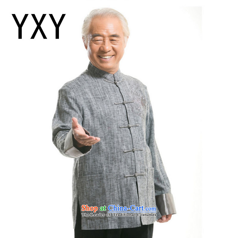 Line-in the cloud of older men Tang dynasty long-sleeved sweater Fall_Winter Collections of ethnic Chinese disc loading dad detained men?DY711 cotton linen??XXXL Light Gray