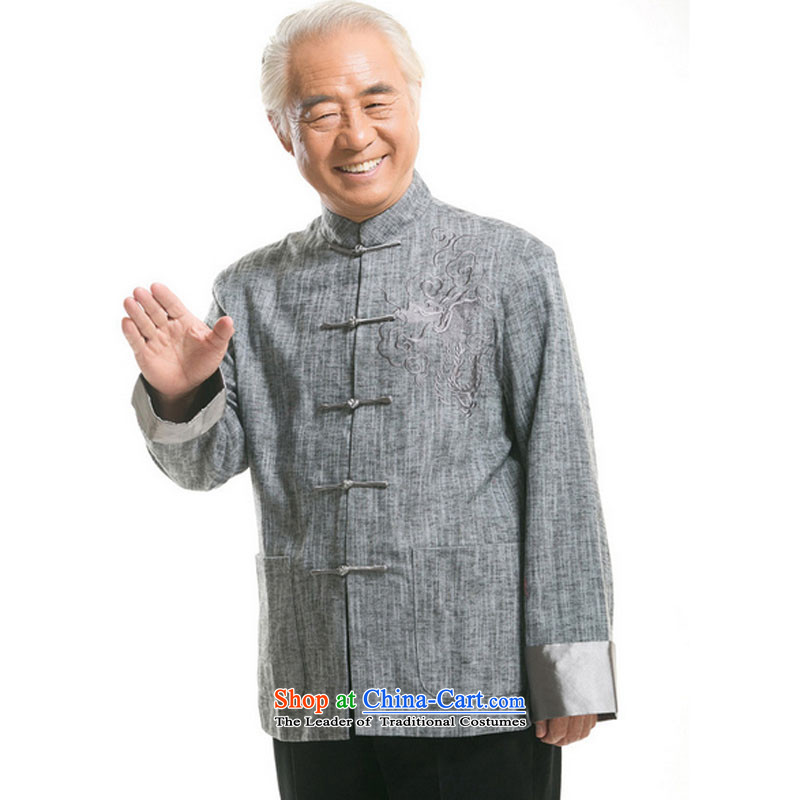 Line-in the cloud of older men Tang dynasty long-sleeved sweater Fall/Winter Collections of ethnic Chinese disc loading dad detained men DY711 cotton linen  XXXL, light gray line at stake (youthinking cloud) , , , shopping on the Internet