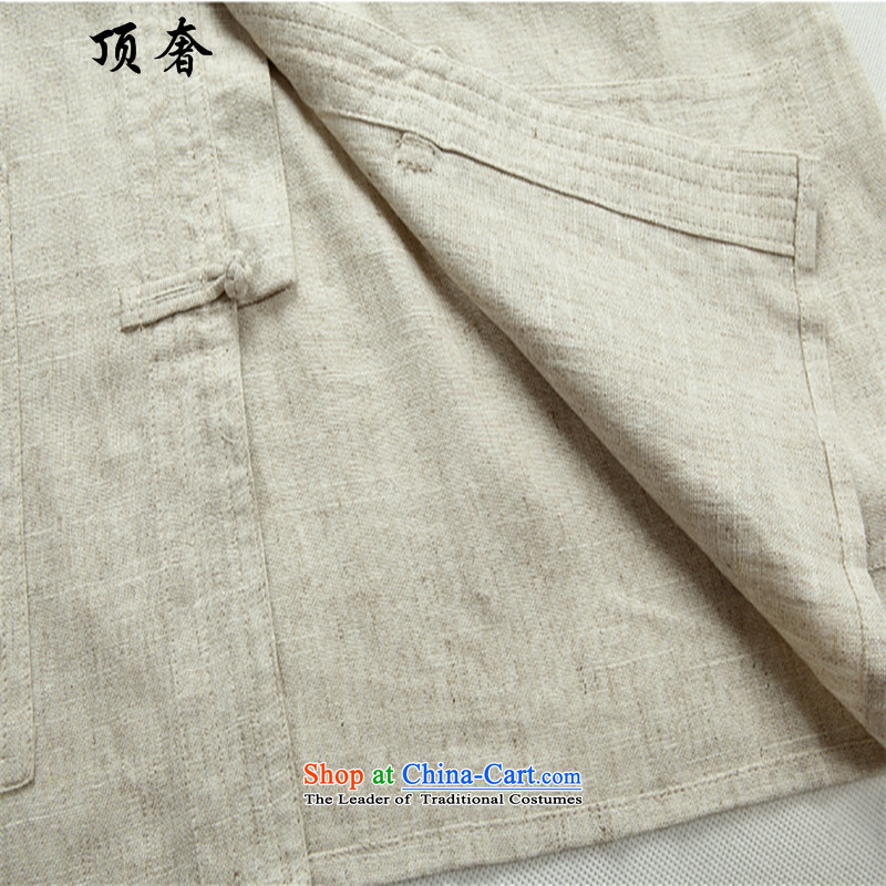 Top Luxury spring and summer men cotton linen Tang dynasty men fall long-sleeved clothing middle-aged father Han older persons with Chinese men's Tang tray clip collar Tang Dynasty Package Kit XXXL/190, beige top luxury shopping on the Internet has been p
