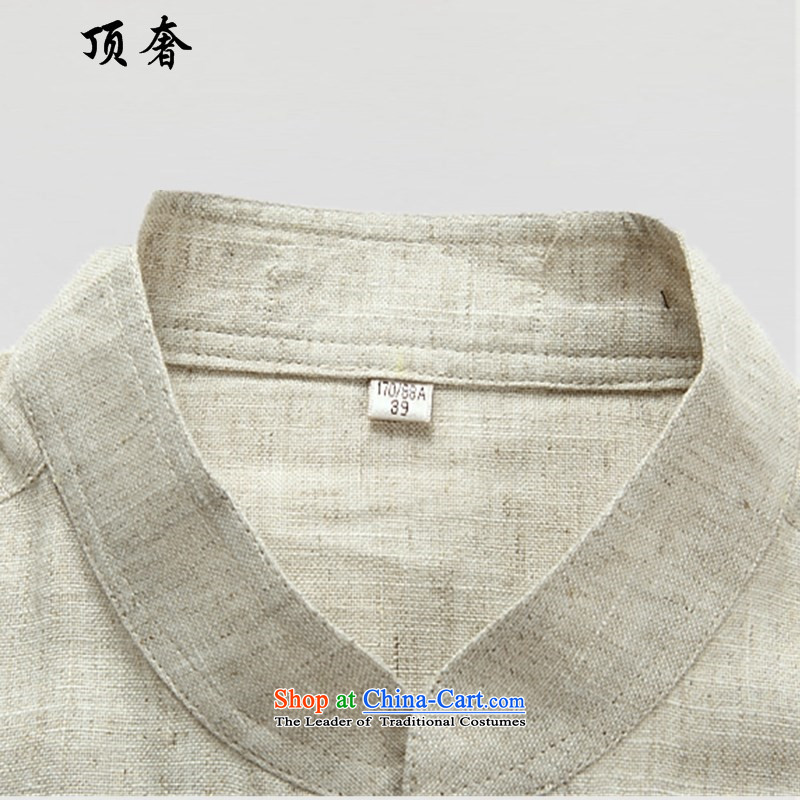 Top Luxury spring and summer men cotton linen Tang dynasty men fall long-sleeved clothing middle-aged father Han older persons with Chinese men's Tang tray clip collar Tang Dynasty Package Kit M/170, beige top luxury shopping on the Internet has been pres