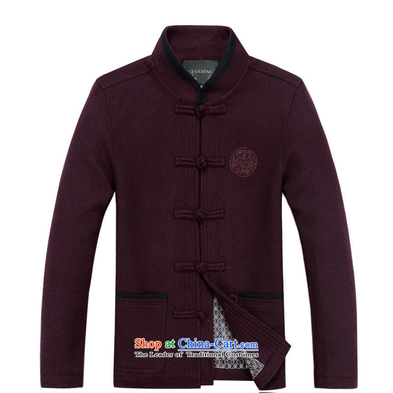 Line-in the cloud of older men's woolen? Tang Dynasty Chinese leisure thick long-sleeved round lung ethnic men Tang jacket DY88020 dark red line-XL, Cloud (youthinking) , , , shopping on the Internet