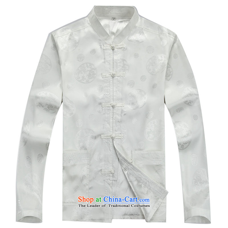 Kanaguri mouse in the new summer older Tang Dynasty Long-Sleeve Shirt collar middle-aged men Tang blouses father replacing men White Kit , L kanaguri mouse (JINLISHU) , , , shopping on the Internet