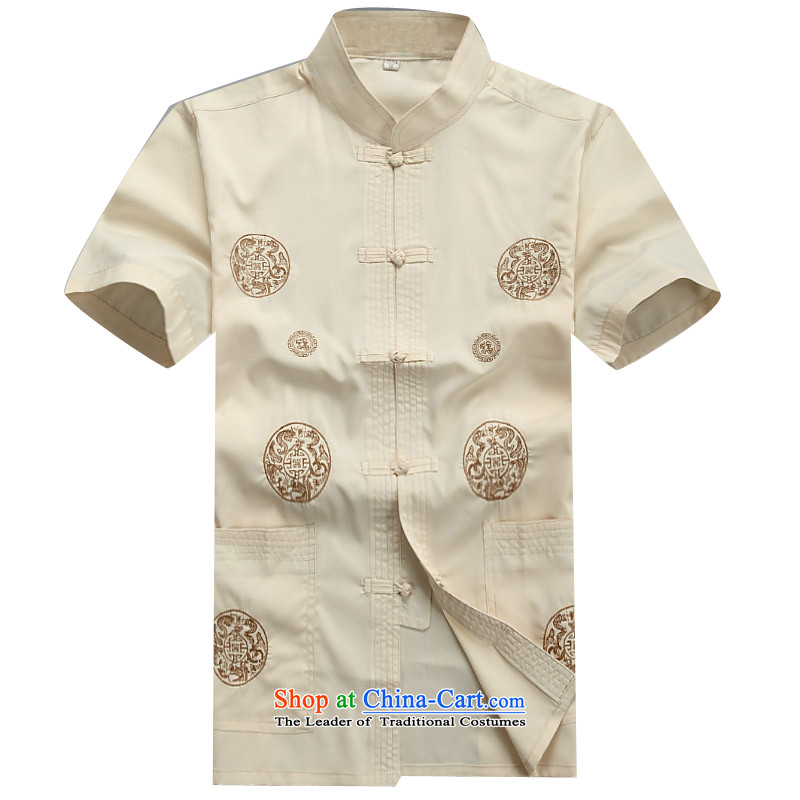 Beijing OSCE men Tang dynasty short-sleeve kit installed in the spring and summer of long-sleeved Tang dynasty older short-sleeve packaged jogs casual Kit Han-beige S/165, kit (Beijing) has been pressed. OOH JOE shopping on the Internet