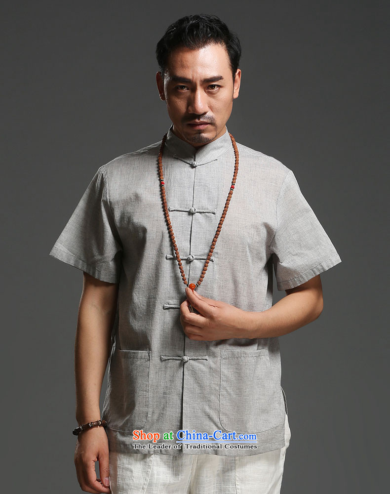 Renowned Tang Dynasty Men's Mock-Neck men casual cotton linen short-sleeved men pure color Tang dynasty breathable T-shirt for summer New Light Gray (2XL) picture, prices, brand platters! The elections are supplied in the national character of distribution, so action, buy now enjoy more preferential! As soon as possible.