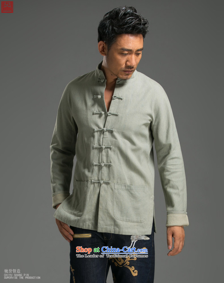 Renowned China wind retro denim Tang Dynasty Chinese long-sleeved Men's Mock-Neck tray clip relaxd and modern national costumes large XL Photo light green, prices, brand platters! The elections are supplied in the national character of distribution, so action, buy now enjoy more preferential! As soon as possible.