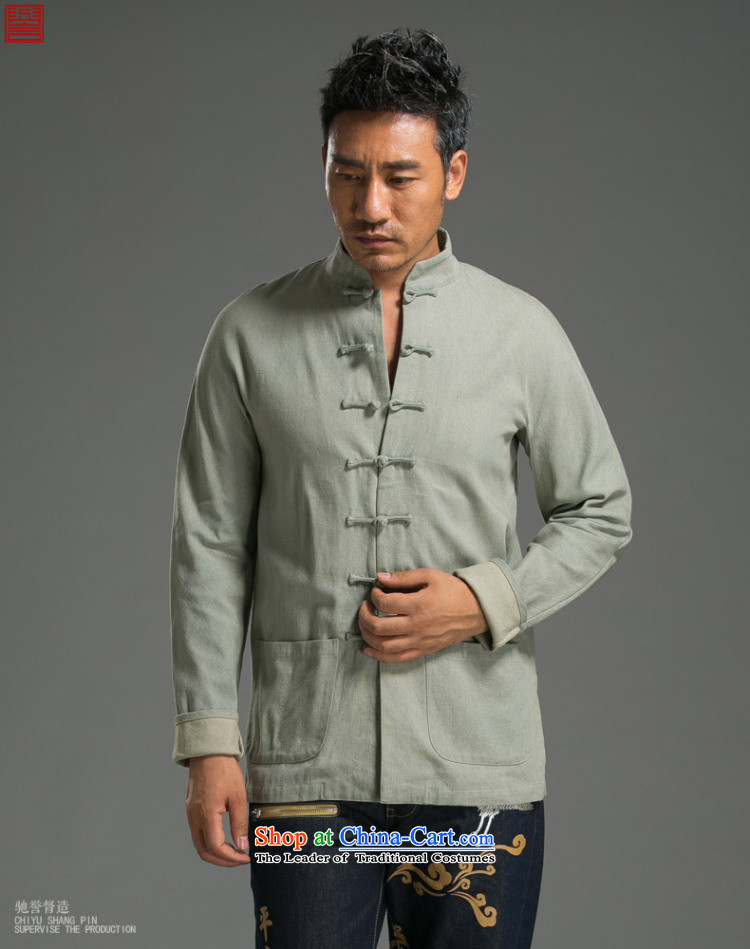 Renowned China wind retro denim Tang Dynasty Chinese long-sleeved Men's Mock-Neck tray clip relaxd and modern national costumes large XL Photo light green, prices, brand platters! The elections are supplied in the national character of distribution, so action, buy now enjoy more preferential! As soon as possible.