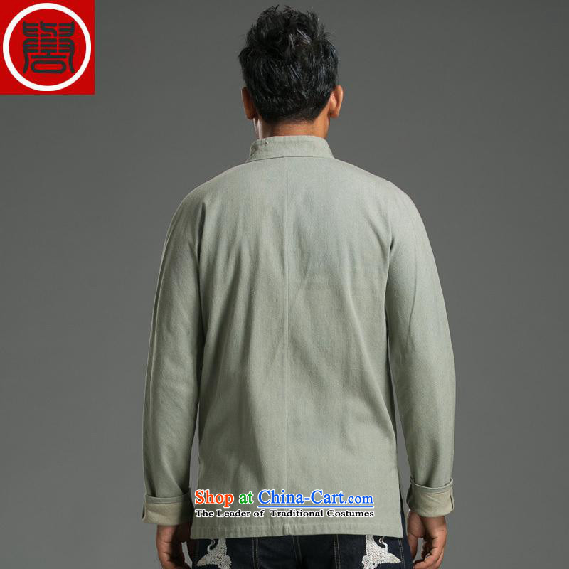 Renowned China wind retro denim Tang Dynasty Chinese long-sleeved Men's Mock-Neck tray clip relaxd and modern national costumes light green large XL, renowned (CHIYU) , , , shopping on the Internet