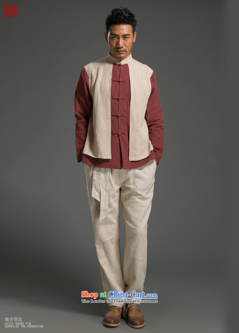 Renowned Chinese Wind leave two Sau San Men long-sleeved shirt with flax spell color autumn tray clip mock Chinese tunic Tang Dynasty Large red and white XL Photo, prices, brand platters! The elections are supplied in the national character of distribution, so action, buy now enjoy more preferential! As soon as possible.