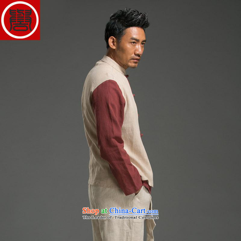 Renowned Chinese Wind leave two Sau San Men long-sleeved shirt with flax spell color autumn tray clip mock Tang Dynasty Chinese tunic (XL), large red and white (CHIYU renowned shopping on the Internet has been pressed.)
