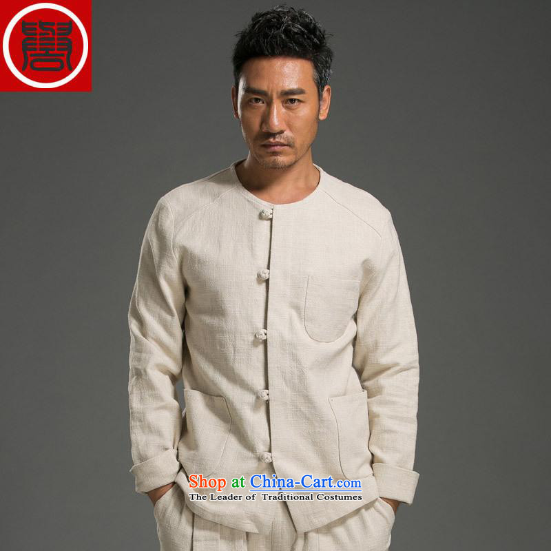 Renowned China wind ma disk load autumn shirt clip New retro men's Sau San ethnic linen white long-sleeved shirt jumbo (2XL), renowned (CHIYU) , , , shopping on the Internet
