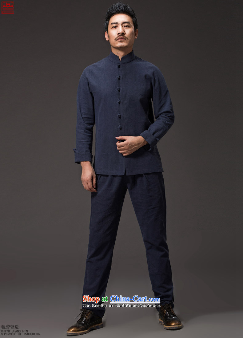 Renowned China wind men cotton linen garments of ethnic Chinese shirt men Sau San disk tie long sleeved shirt collar of the Chinese Tang dynasty blue XXXL improved picture, prices, brand platters! The elections are supplied in the national character of distribution, so action, buy now enjoy more preferential! As soon as possible.