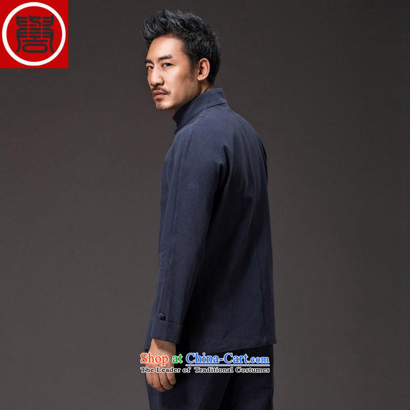 Renowned China wind men cotton linen garments of ethnic Chinese shirt men Sau San disk tie long sleeved shirt collar of the Chinese Tang dynasty blue XXXL, improved renowned (CHIYU) , , , shopping on the Internet