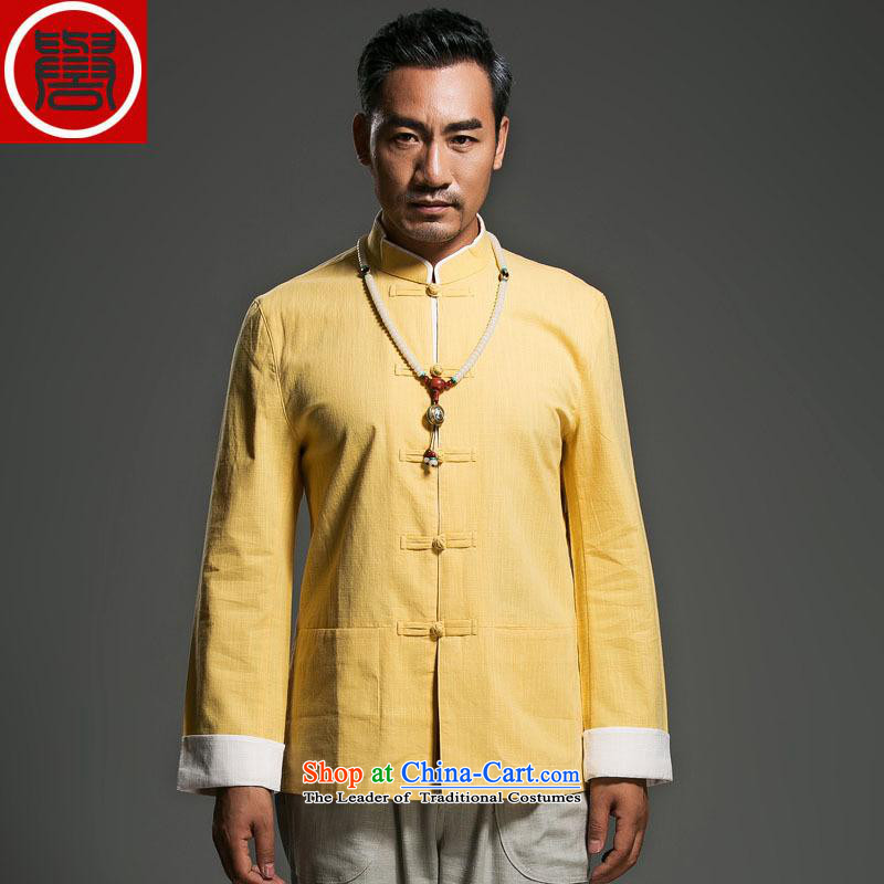 The fall of the renowned linen Solid Color Tang dynasty long-sleeved loose China wind men's jackets and disc buttoned, ethnic blue movement (CHIYU (185), renowned shopping on the Internet has been pressed.)
