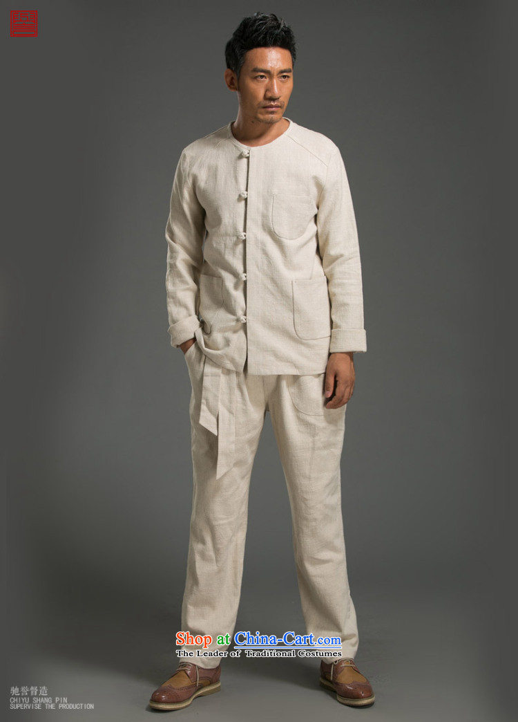 Renowned China wind men's shirts Long-Sleeve Shirt Kung Fu Man Kit Chinese round-neck collar cotton linen Sau San simplicity of ethnic light yellow L picture, prices, brand platters! The elections are supplied in the national character of distribution, so action, buy now enjoy more preferential! As soon as possible.