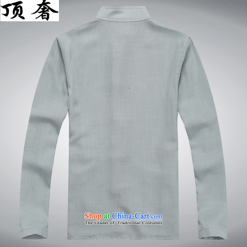 Top Luxury  spring and autumn 2015 New Men Tang Dynasty Package collar disc detained Tang Dynasty Tang dynasty long-sleeved package version loaded dad relaxd exercise clothing blue Han-Cheong Wa XXXL/190, gray T-shirt top luxury shopping on the Internet h