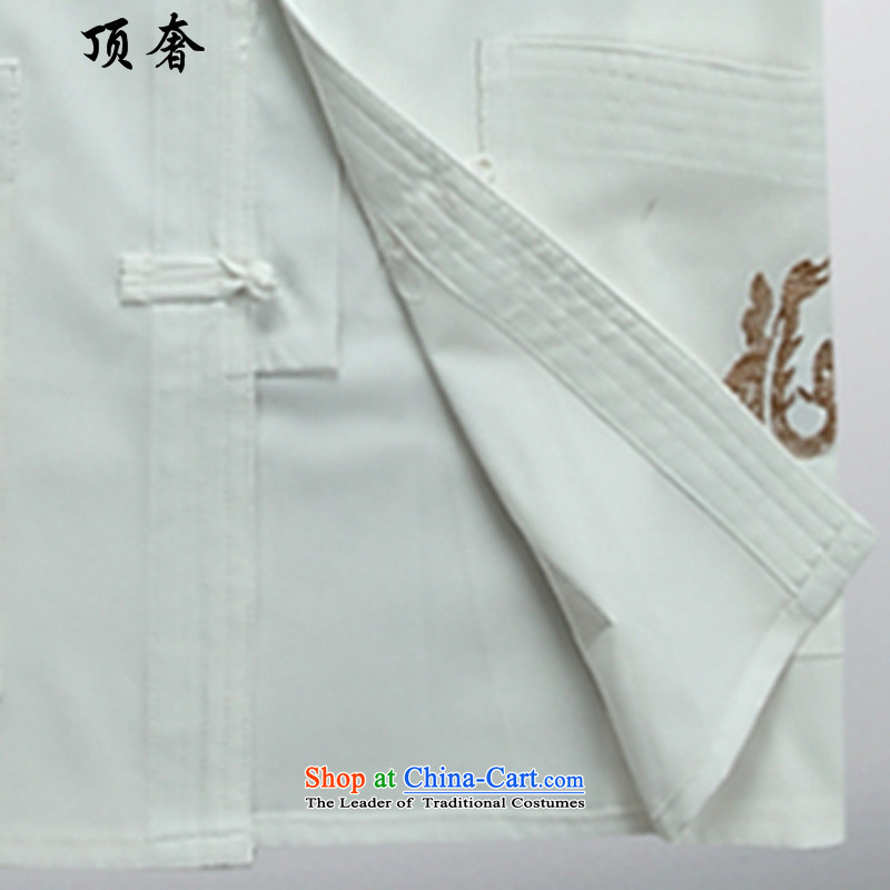 Top Luxury men Tang Dynasty Package Version relaxd long-sleeved Mock-Neck Shirt China wind up the clip Han-white embroidery Tang Dynasty Package festival in dress older Kit packaged 39/170, white top luxury shopping on the Internet has been pressed.