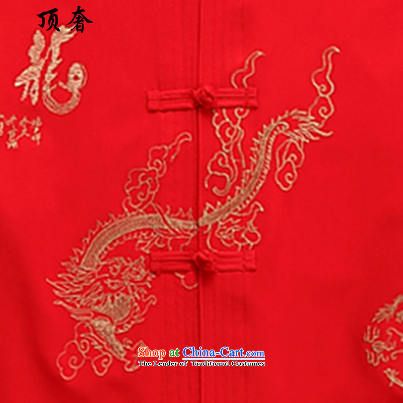 Top Luxury men Tang Dynasty Package Version relaxd long-sleeved Mock-Neck Shirt China wind up the clip Han-T-shirt embroidery Tang Dynasty Package DAD package in older red T-shirt 40/175, top luxury shopping on the Internet has been pressed.