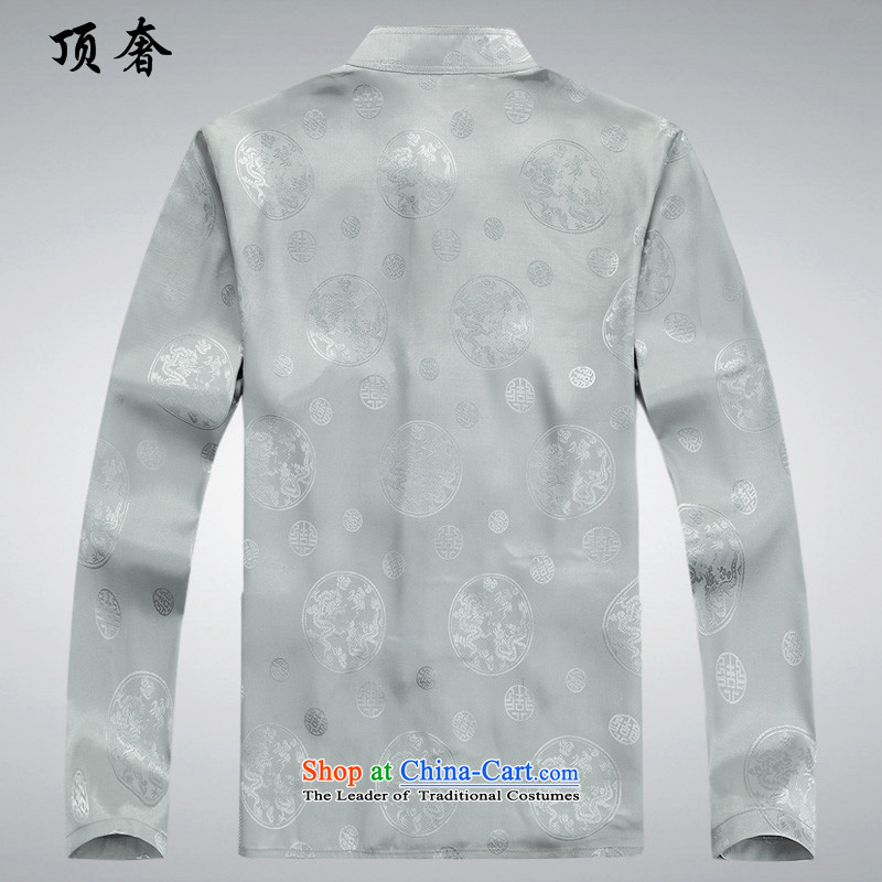 Top Luxury spring and autumn 2015 Men's Long-Sleeve loose version older Tang Dynasty Package thin, Han-ball-shirt collar national dress with a gray T-shirt L/175, father top luxury shopping on the Internet has been pressed.