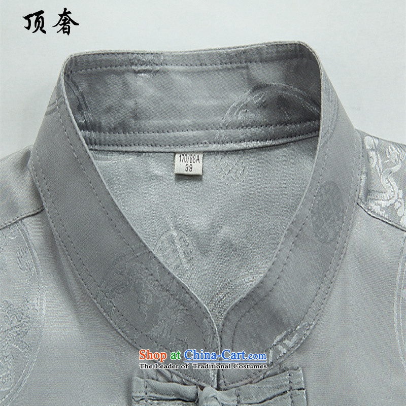 Top Luxury spring and autumn 2015 Men's Long-Sleeve loose version older Tang Dynasty Package thin, Han-ball-shirt collar national dress with a gray T-shirt L/175, father top luxury shopping on the Internet has been pressed.