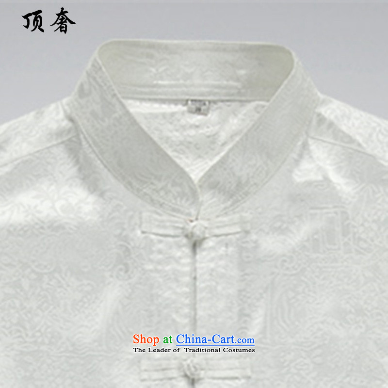 Top Luxury spring and autumn 2015 Summer thin, Men's Long-Sleeve loose version older Tang Dynasty Package ball-long-sleeved shirt collar Tang Dynasty Package Boxed White Kit father M/170, top luxury shopping on the Internet has been pressed.