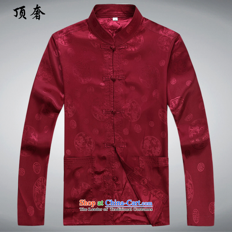 The extravagance in spring and autumn of 2015, the top men Tang Dynasty Package Version loose collar up a thin white tie, Hon Kenneth Ting dress in the older Tang Dynasty Package red kit L/175, top luxury shopping on the Internet has been pressed.