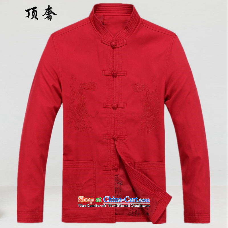 Top Luxury cotton Tang blouses collar loose version is detained China wind men Tang dynasty men red jacket over the life of Chinese Dress birthday of older persons in the red jacket blouses?XXL_185 Tang