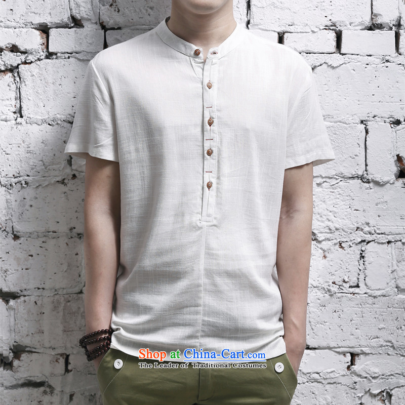 2015 men's short-sleeved shirt cotton linen collar Korean Solid Color leisure linen: single row black L., detained denzel see (DAN JIE SHI) , , , shopping on the Internet