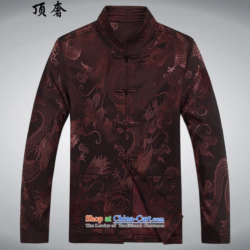 Top Luxury autumn and winter, Tang Dynasty Men's Mock-Neck disk pack detained Men's Shirt father in older version relaxd jacket Tang Chinese Blue Han-red kit XXXL/190, top luxury shopping on the Internet has been pressed.
