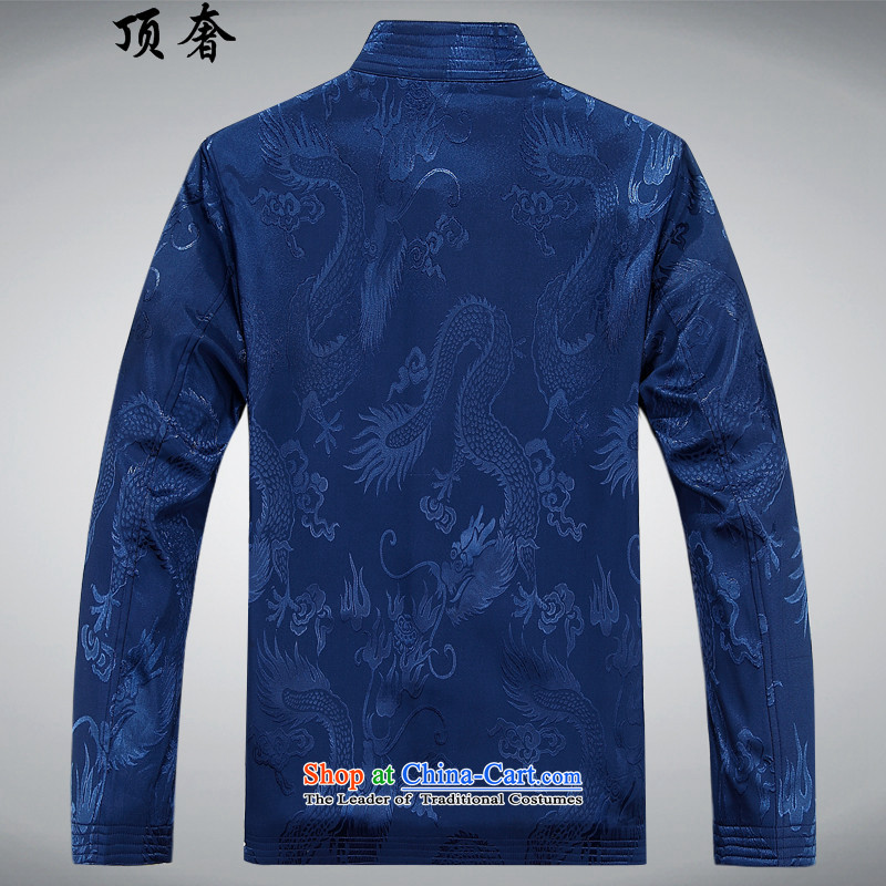 Top Luxury Men long-sleeved shirt of older persons in the Tang Dynasty Chinese men and Mr Ronald Tang dynasty through the spring and fall of long-sleeved shirt XL older Tang Dynasty Package Han-male blue shirt XL/180, top luxury shopping on the Internet h