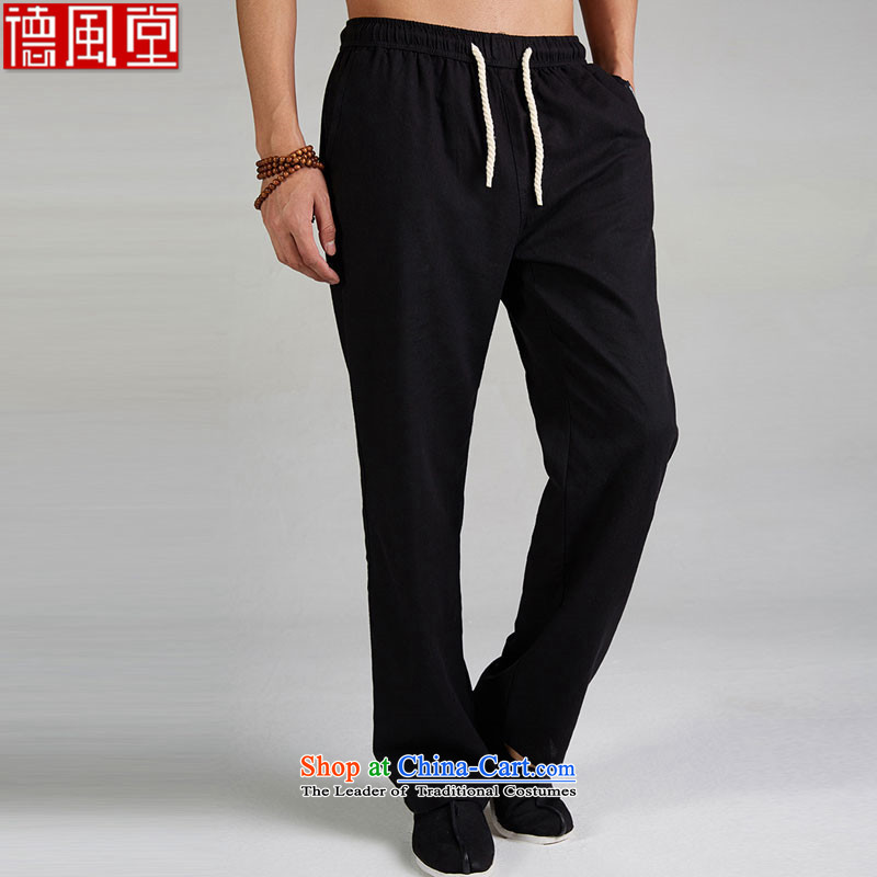 Fudo breeze linen de summer Tang Dynasty Chinese men's trousers, draw down soft lounge light China Wind Pants black XXXL, de fudo shopping on the Internet has been pressed.