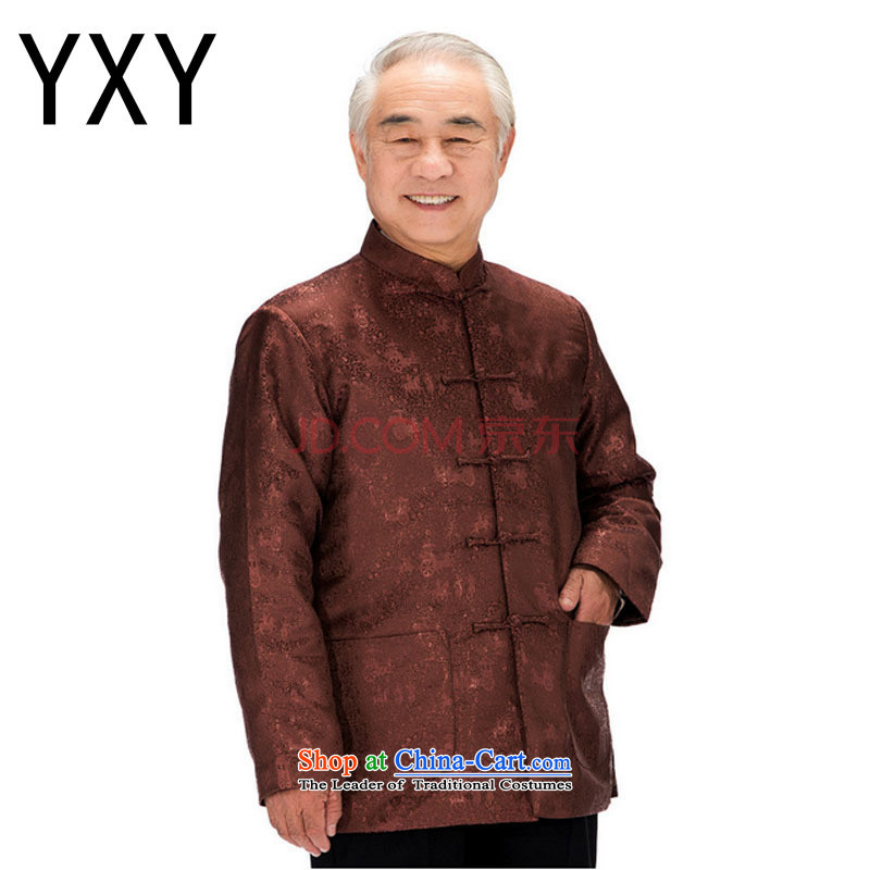 Line-in the cloud of older men wearing T-shirt genuine Chinese men's long-sleeved robe cotton coatDY0753BrownM