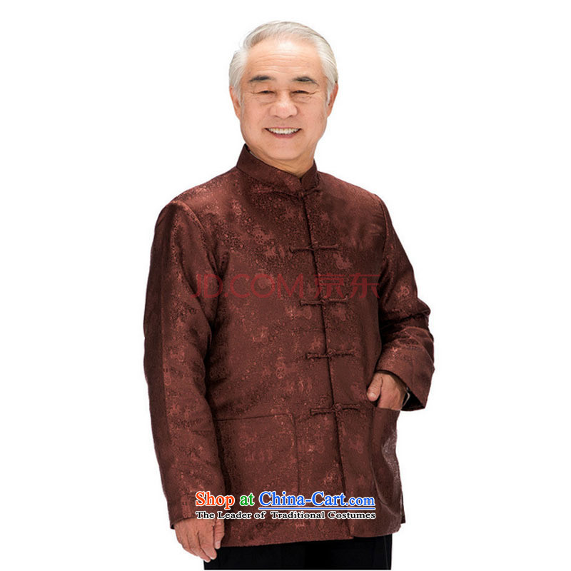 Line-in the cloud of older men wearing T-shirt genuine Chinese men's long-sleeved robe cotton coat DY0753 tea color M-line (youthinking cloud) , , , shopping on the Internet