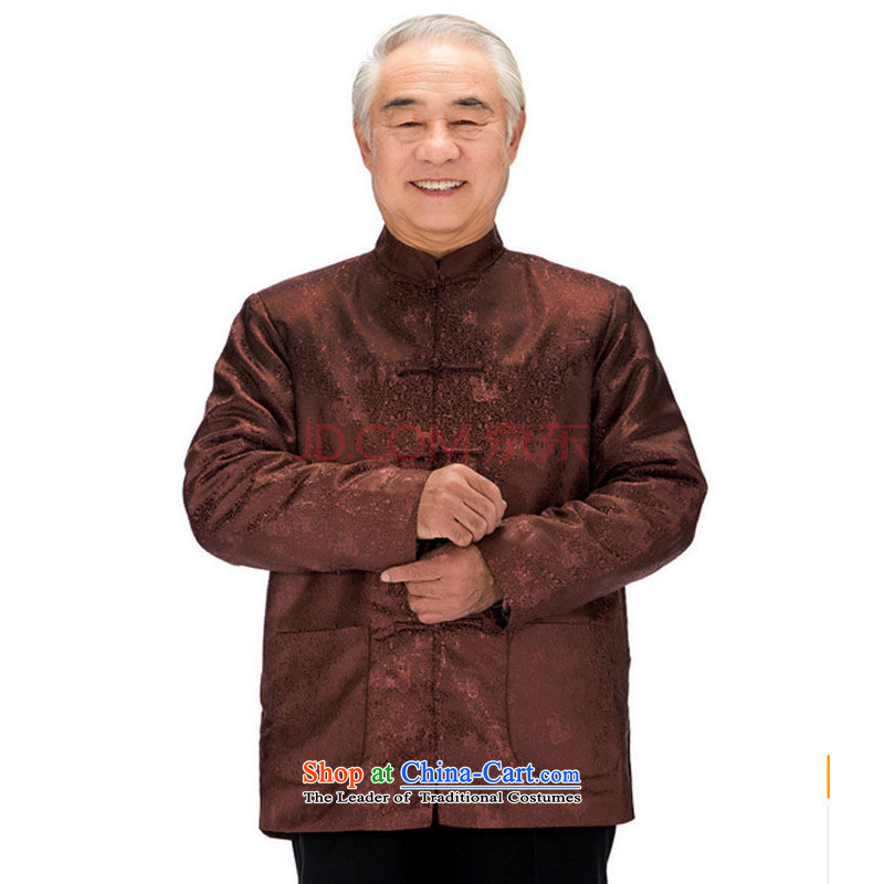 Line-in the cloud of older men wearing T-shirt genuine Chinese men's long-sleeved robe cotton coat DY0753 tea color M-line (youthinking cloud) , , , shopping on the Internet