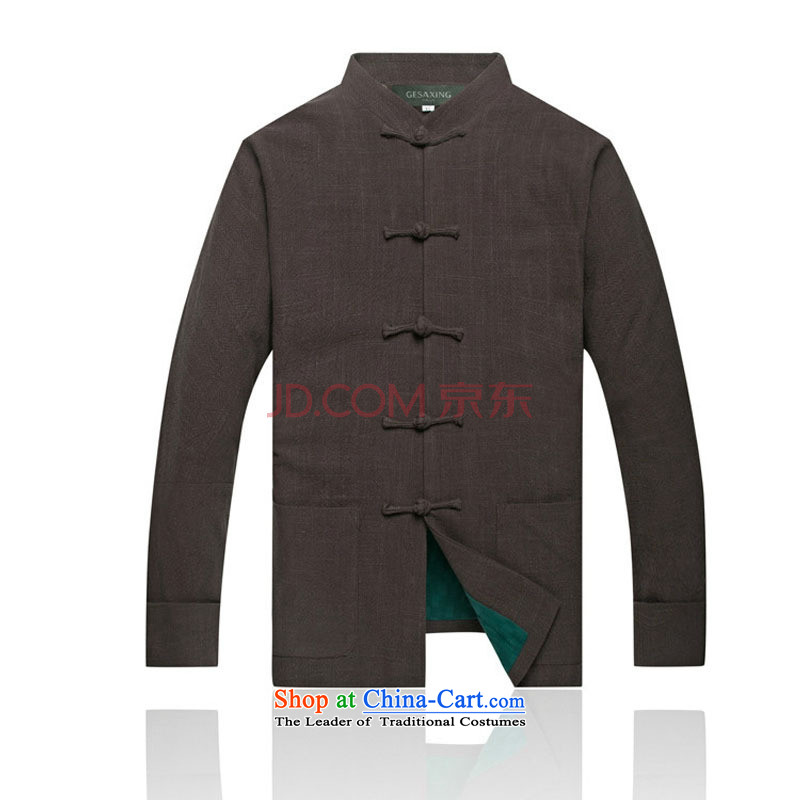 In line thickness of cloud cotton linen men in Tang Dynasty linen coat shoulder even older high long-sleeved shirt with brown XXL, lining (youthinking stakeholders line cloud) , , , shopping on the Internet
