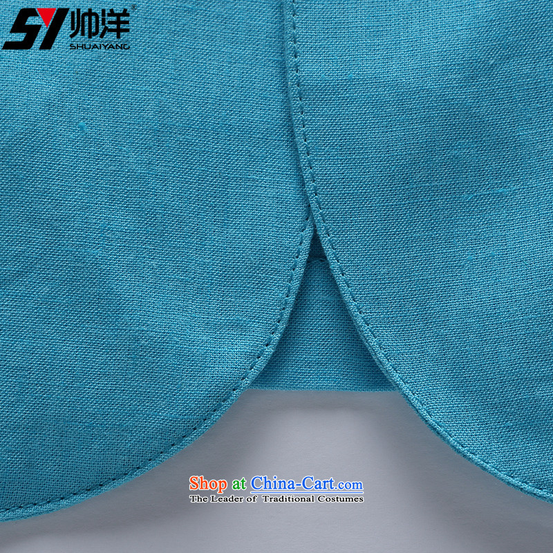 The new 2015 Yang Shuai round-neck collar men Tang dynasty short-sleeved shirt   China wind cotton linen and summer Chinese tunic blue 165/S, Shuai Yang (SHUAIYANG) , , , shopping on the Internet