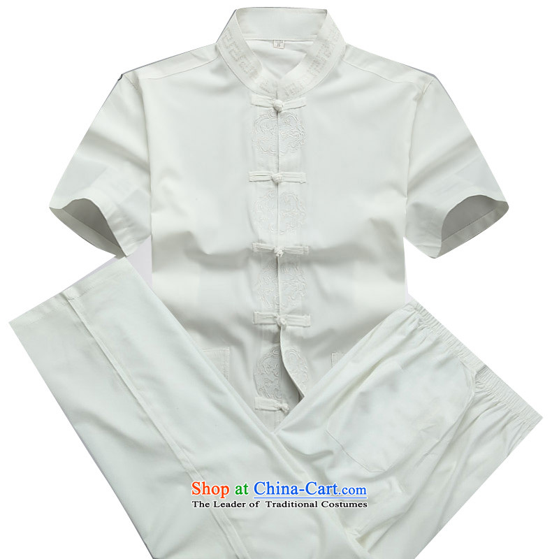 Beijing Summer Europe new summer men Tang dynasty China wind shirt shirt Short-Sleeve Mock-Neck Shirt white S_165 Kit
