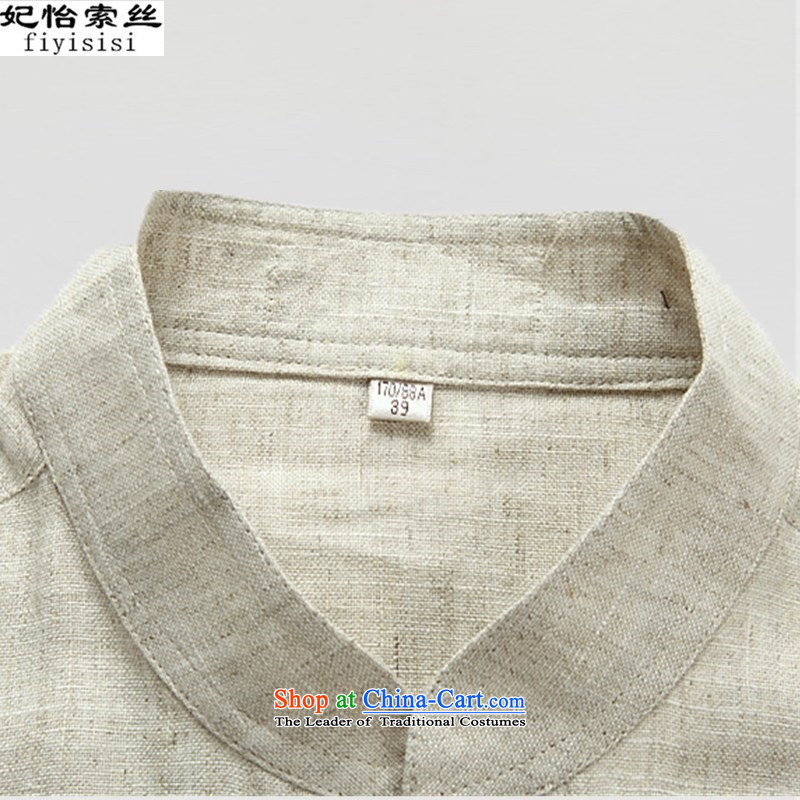 Princess Selina Chow in Tang Dynasty Men long-sleeved kit of older persons in the spring and summer linen Tang dynasty short-sleeved cotton linen package ball Services Mr Ronald Chinese men's T-shirt, beige single Chinese tunic t-shirts are 190, Princess