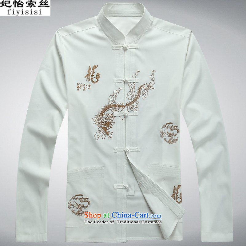 Princess Selina Chow Man in Tang Dynasty Package in the summer and autumn Chinese long-sleeved men in older blouses grandpa replacing summer Chinese collar disc Clip Kit life serving Chinese tunic white Single T-shirts are?165