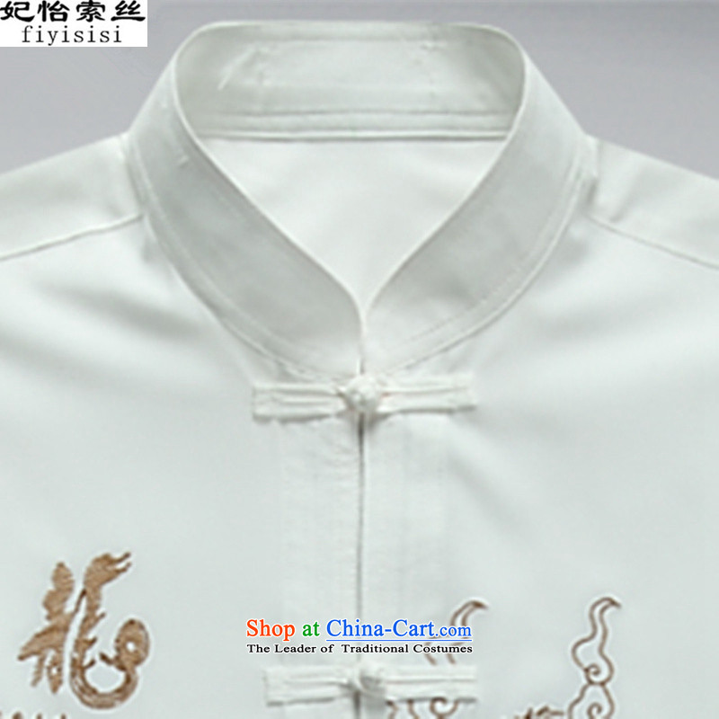 Princess Selina Chow Man in Tang Dynasty Package in the summer and autumn Chinese long-sleeved men in older blouses grandpa replacing summer Chinese collar disc Clip Kit life serving Chinese tunic white Single T-shirts are 165, Princess Selina Chow (fiyis
