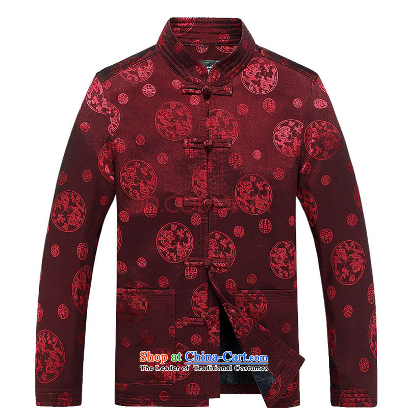 Line-in the cloud of older men long-sleeved jacket Tang sheikhs wind Chinese dragon DY9025 collar round deep red line-cloud XXXL, youthinking) , , , shopping on the Internet