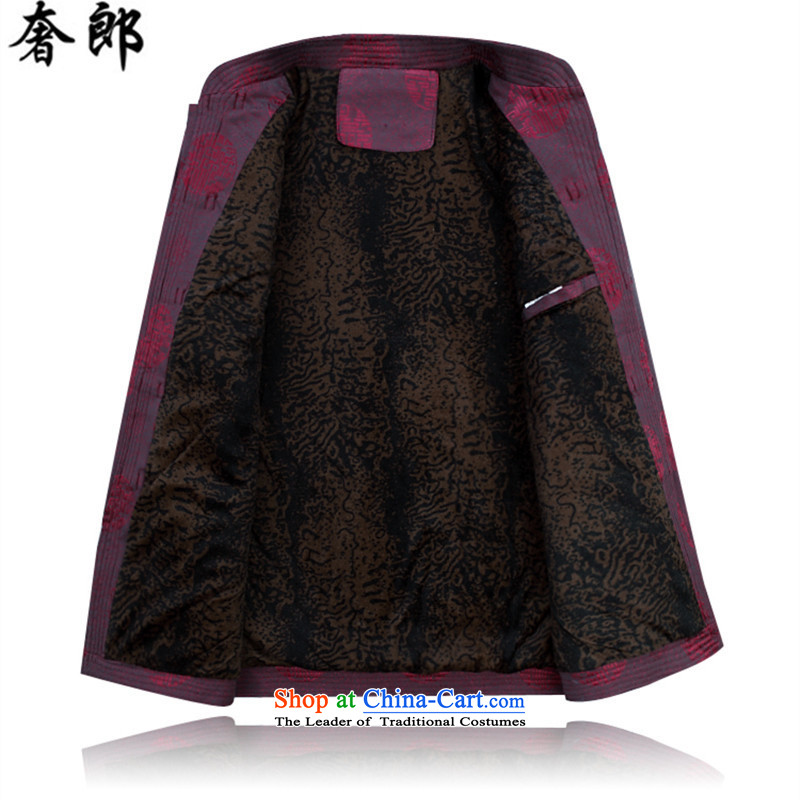 The luxury of health of autumn and winter new Fu Shou of older persons in the Tang dynasty middle-aged men's Mock-neck long-sleeved blouses men national costumes of nostalgia for the improvement of national dress red T-shirt and pants Kit , L, luxury heal