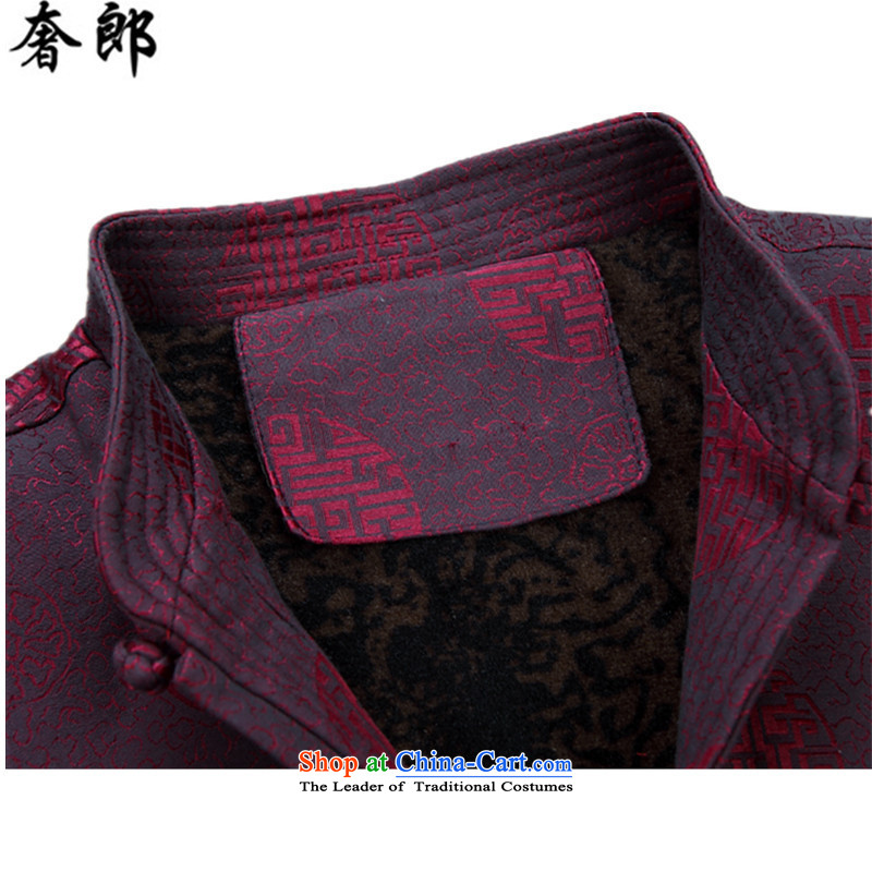 The luxury of health of autumn and winter new Fu Shou of older persons in the Tang dynasty middle-aged men's Mock-neck long-sleeved blouses men national costumes of nostalgia for the improvement of national dress red T-shirt and pants Kit , L, luxury heal