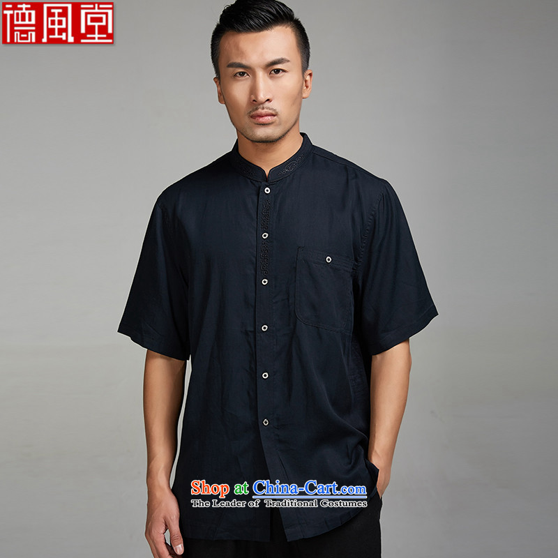 Fudo widely hailed de 2015 new summer, a 100% Gloria 0804men Tang dynasty short-sleeved ethnic Chinese clothing embroidery collar XXL, de fudo shopping on the Internet has been pressed.