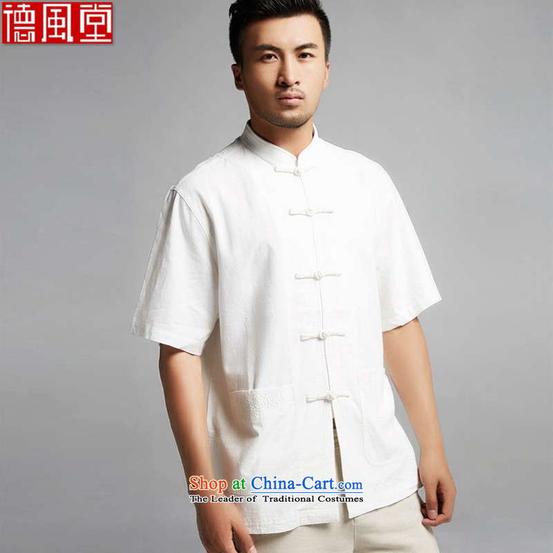 Fudo de hundreds of good cotton linen men Tang dynasty white short-sleeved shirt Chinese leisure men China wind 2015 summer that port XXXL Embroidery